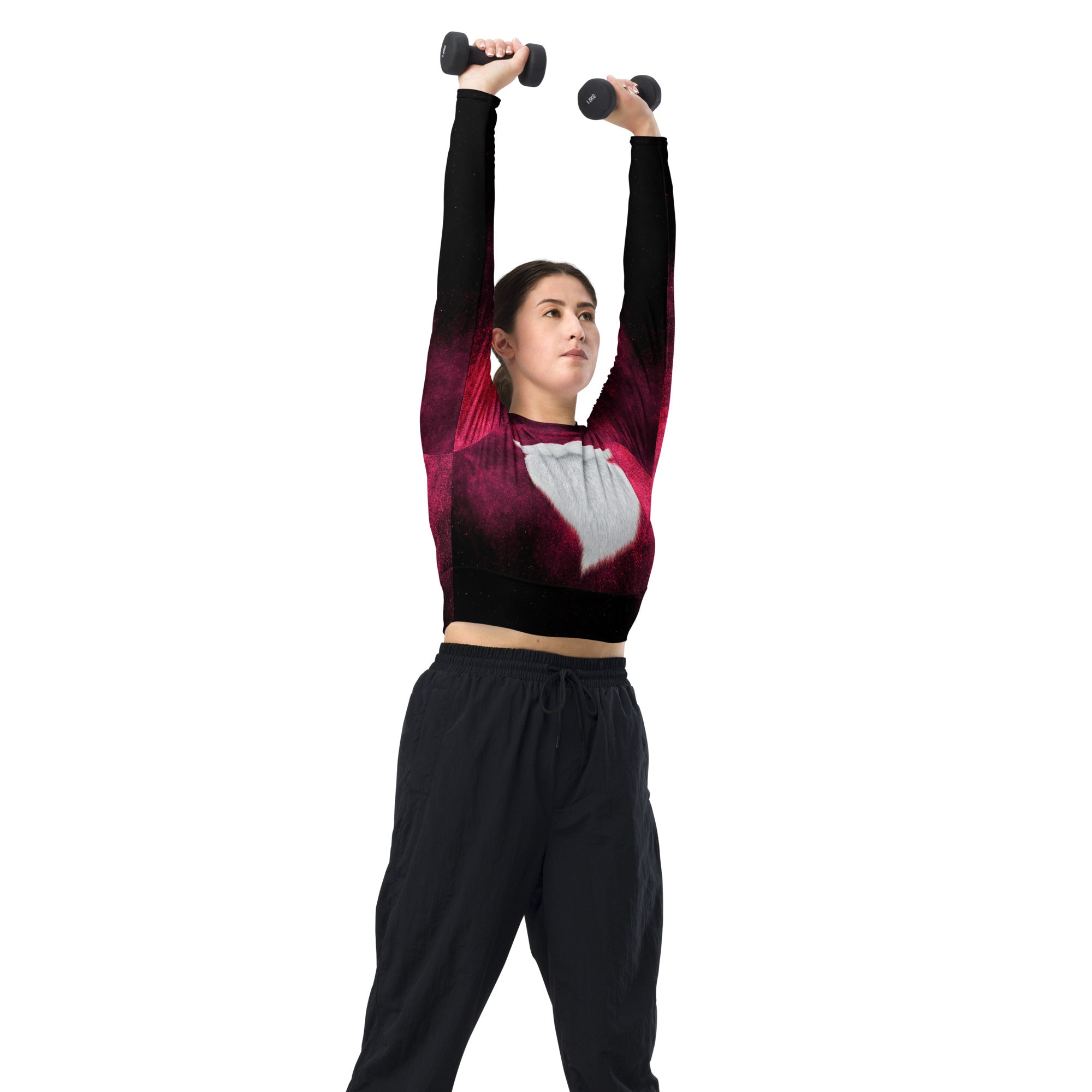 Christmas Party Cropped Top. Long Sleeved Christmas Colors Streetwear or Activewear. WickedYo.
